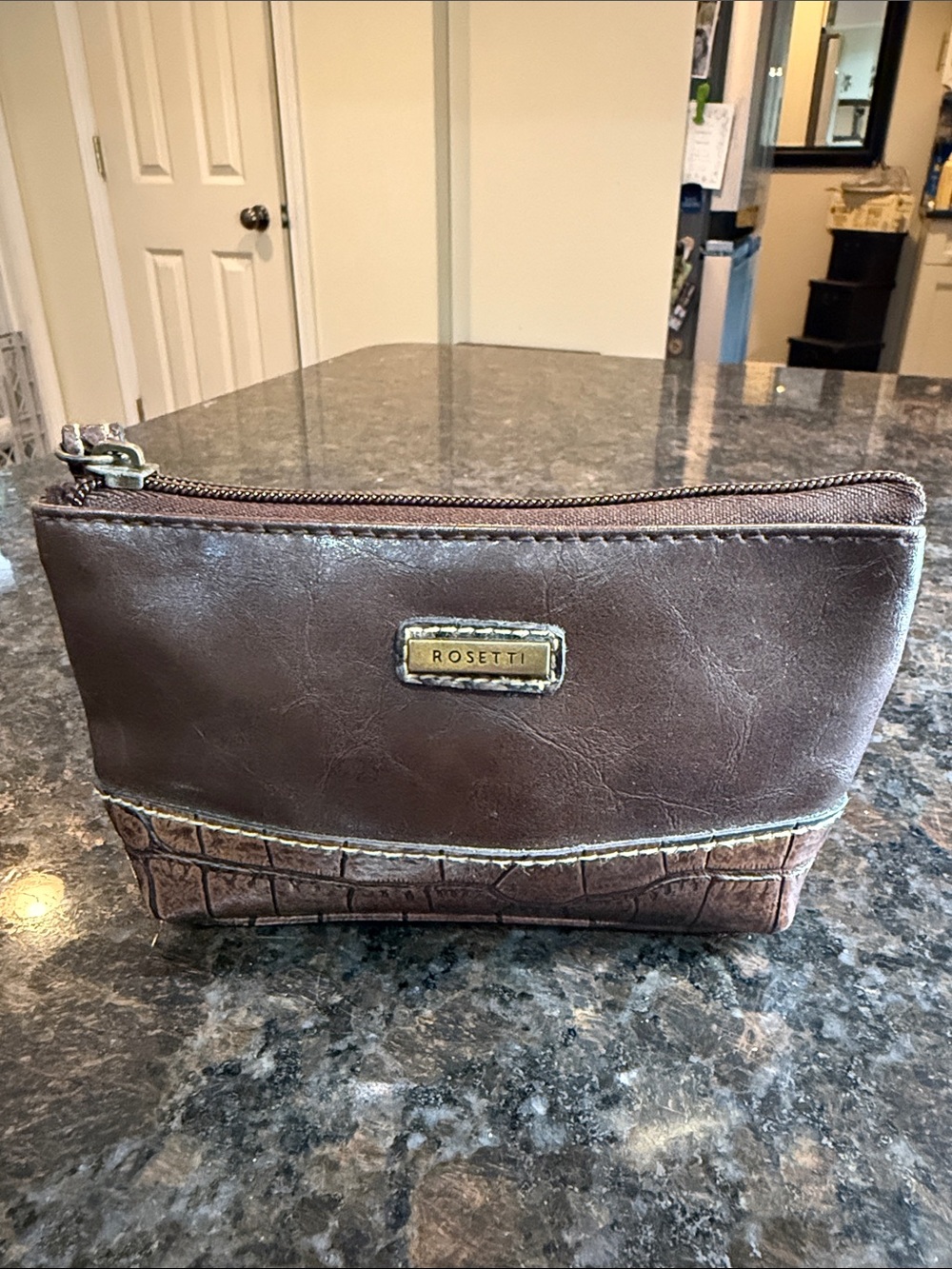 Rosetti Two-Tone Brown Croc-Accent Leather Clutch